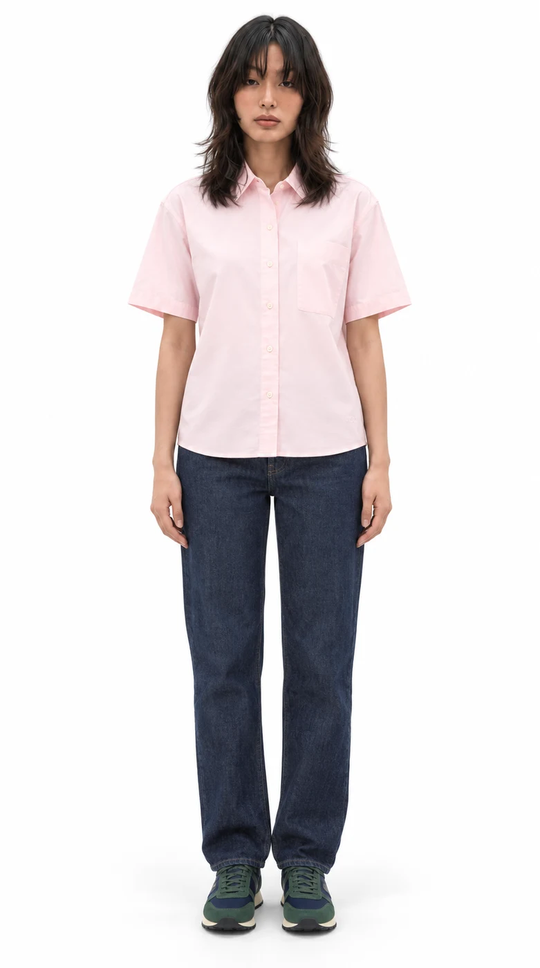 AI outfit preview: Oxford Boxy Shirt, Straight Jeans · Navy, Combination Sneaker · Navy